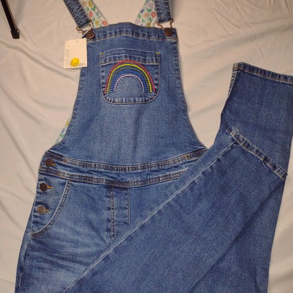 Mini Boden NWT 13/14 denim overalls with rainbow
